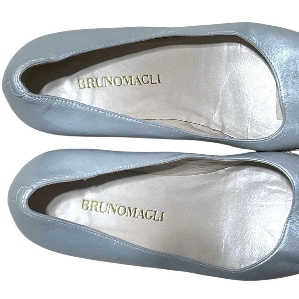 Bruno Magli Womens 6 36.5 Espadrille Wedge Open Toe Pearl Gray Made in Italy
